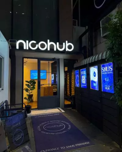 Exterior view of Nicohub snus store in Bangkok, one of the leading physical retail locations for snus in Thailand.